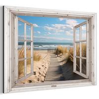 METALLBILD Fenster - Meer - Küste - Natur - Ausblick - Strand - Wattenmeer 30x20 cm - Beige, Metall (30/20cm) - MuchoWow