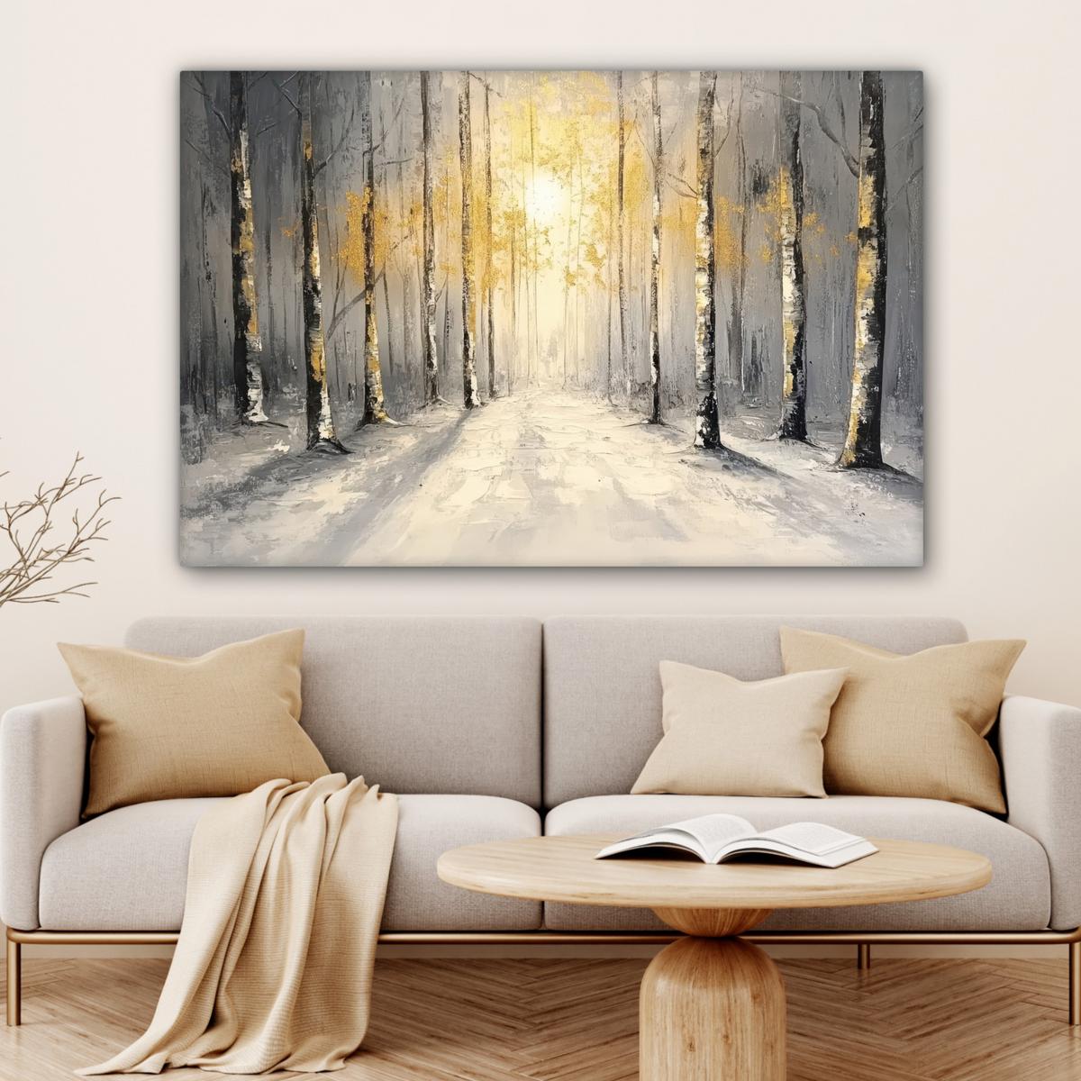 LEINWANDBILD Winter - Abstrakt - Schnee - Natur - Sonne Groß 140x90 cm - Grau, Textil (140/90cm) - MuchoWow