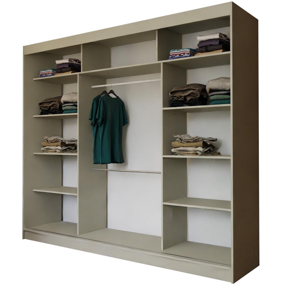 SCHWEBETÜRENSCHRANK Cabinio Beige Schwarz 240/216/61 cm – Modern, mit Lamellen - Beige/Schwarz, Holzwerkstoff/Kunststoff (240/216.1/61cm) - AX Living