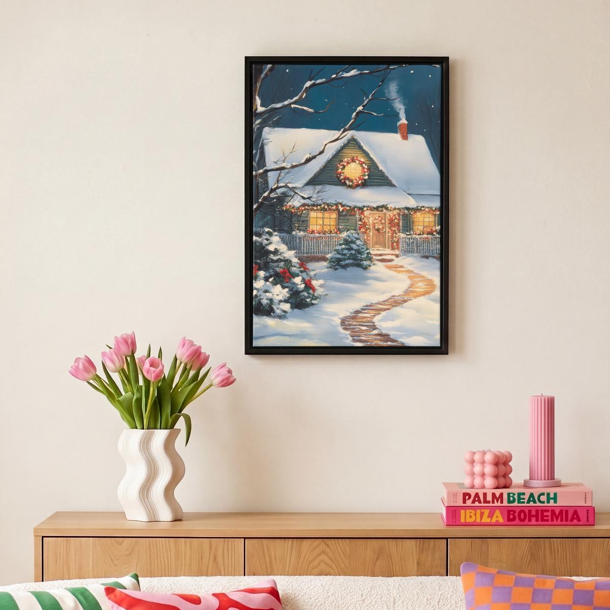 LEINWAND Bilder mit Rahmen - Weihnachten - Weihnachtsbaum - Winter - Zuhause - Schnee - 20x30 - Smaragdgrün, Textil (20/30cm) - MuchoWow