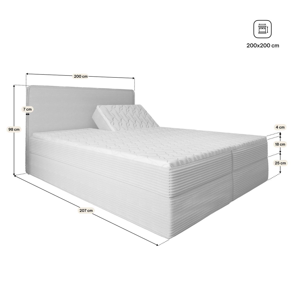 BOXBETT ASTOR 200x200 cm mit Matratze und Topper, H2+H3 - Gelb - Gelb, Holz (200/200cm) - MASSENO