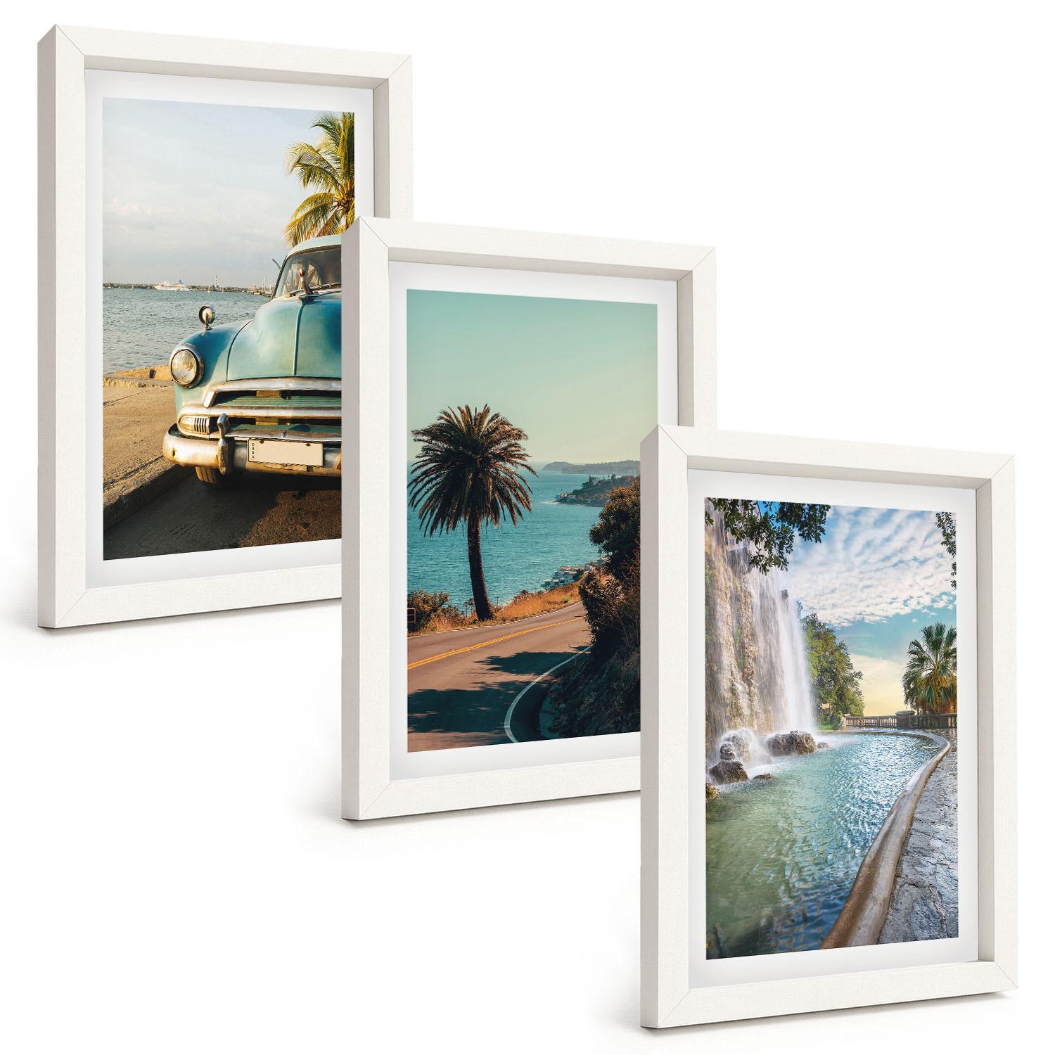 BILDER SET 3er Set - 20x30 cm Weißer Rahmen - Urlaub Palmen Wasserfall - Weiß, Kunststoff (20/30cm) - TULUP