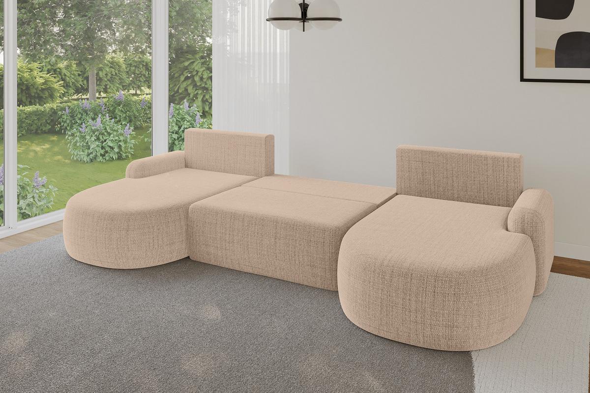 WOHNLANDSCHAFT mit Schlaffunktion und Bettkasten LIRA-U - 335x172x89 Dunkelbeige - Cappuccino, Holzwerkstoff/Textil (335/89/172cm) - ALTDECOR