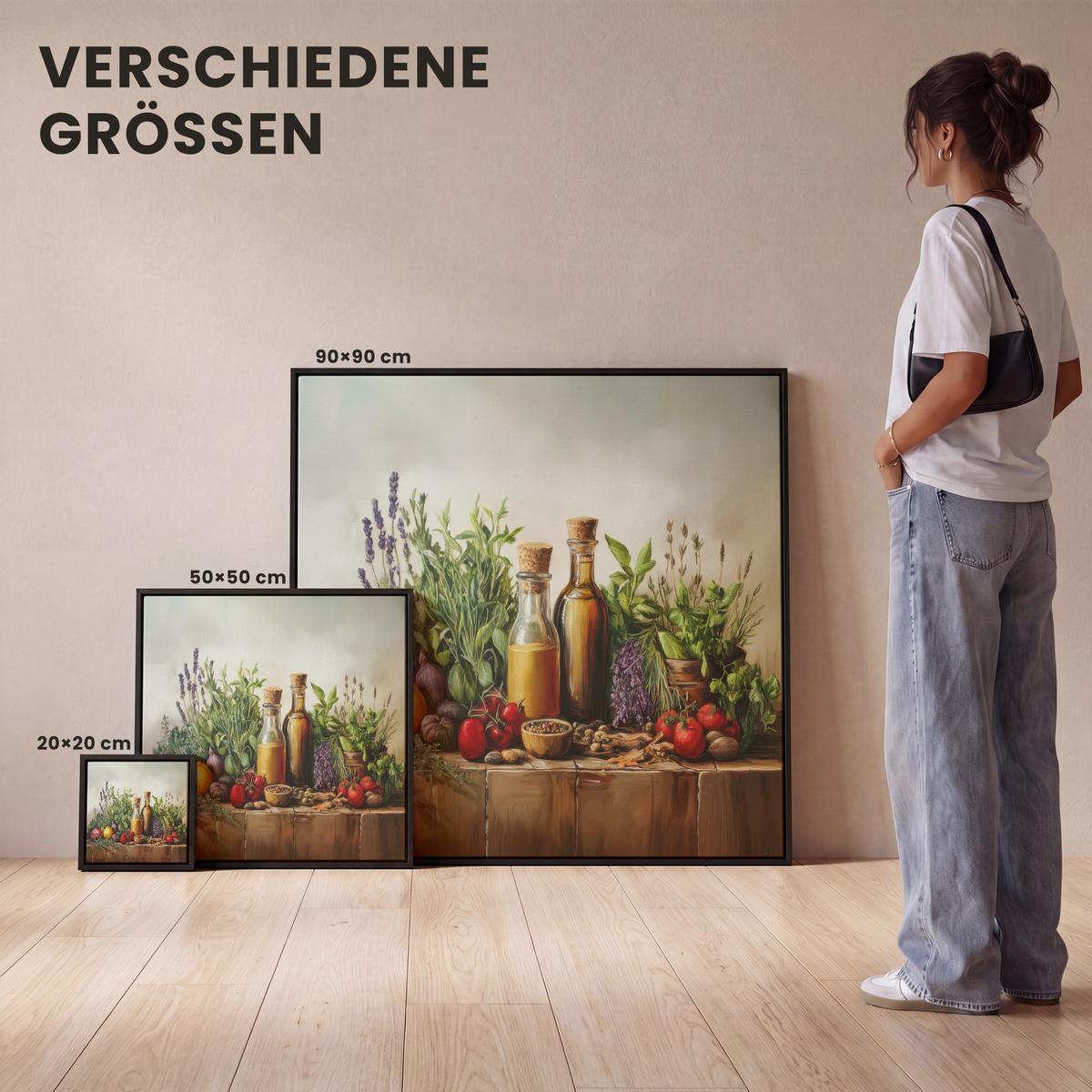 LEINWAND Bilder mit Rahmen - Stilleben - Kräuter - Gewürze - Früchte - Farbenfroh - 20x20 - Grün, Textil (20/20cm) - MuchoWow
