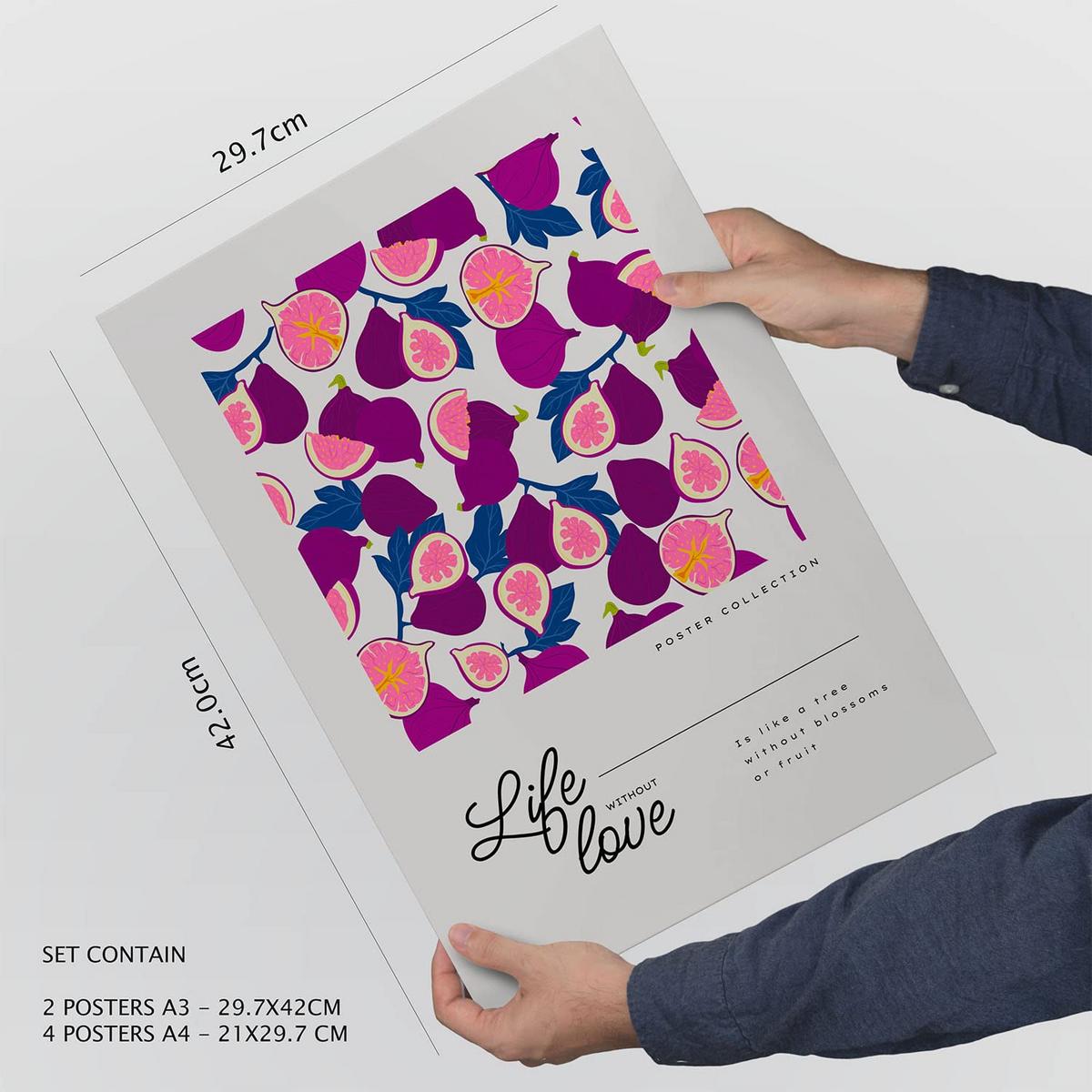 POSTER Set Mit 6 Lebensmittel Und Ernährungs Süße Früchte A3 & A4 Schwarzer Rahmen - Schwarz, Papier (29/3cm) - Nacnic