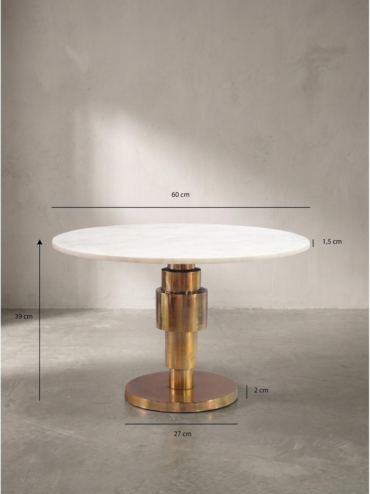 COUCHTISCH ESLA, Marmor, handgefertigt, Weiß-Gold, Ø 60 x 39 cm - Goldfarben/Weiß, Stein/Metall (60/60/39cm) - KADIMA DESIGN