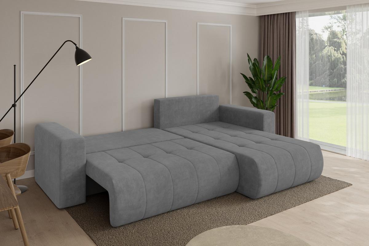 ECKSOFA mit Schlaffunktion Ottomane Rechts MILA-L 277x194x86 Grau Velours - Taupe/Schwarz, Holzwerkstoff/Kunststoff (277/194cm) - ALTDECOR