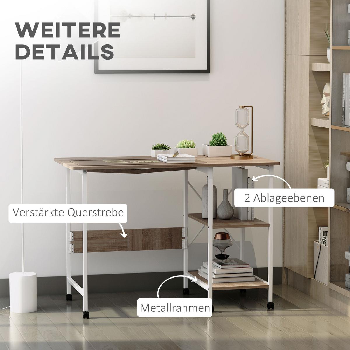 SCHREIBTISCH MDF, Weiß+Natur - Weiß, Kunststoff (107/55/76cm) - HOMCOM