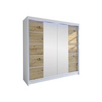 SCHWEBETÜRENSCHRANK Talin V, mit RGB LED Beleuchtung - Silberfarben/Eiche Artisan, Holzwerkstoff/Metall (180/215/58cm) - MIRJAN24