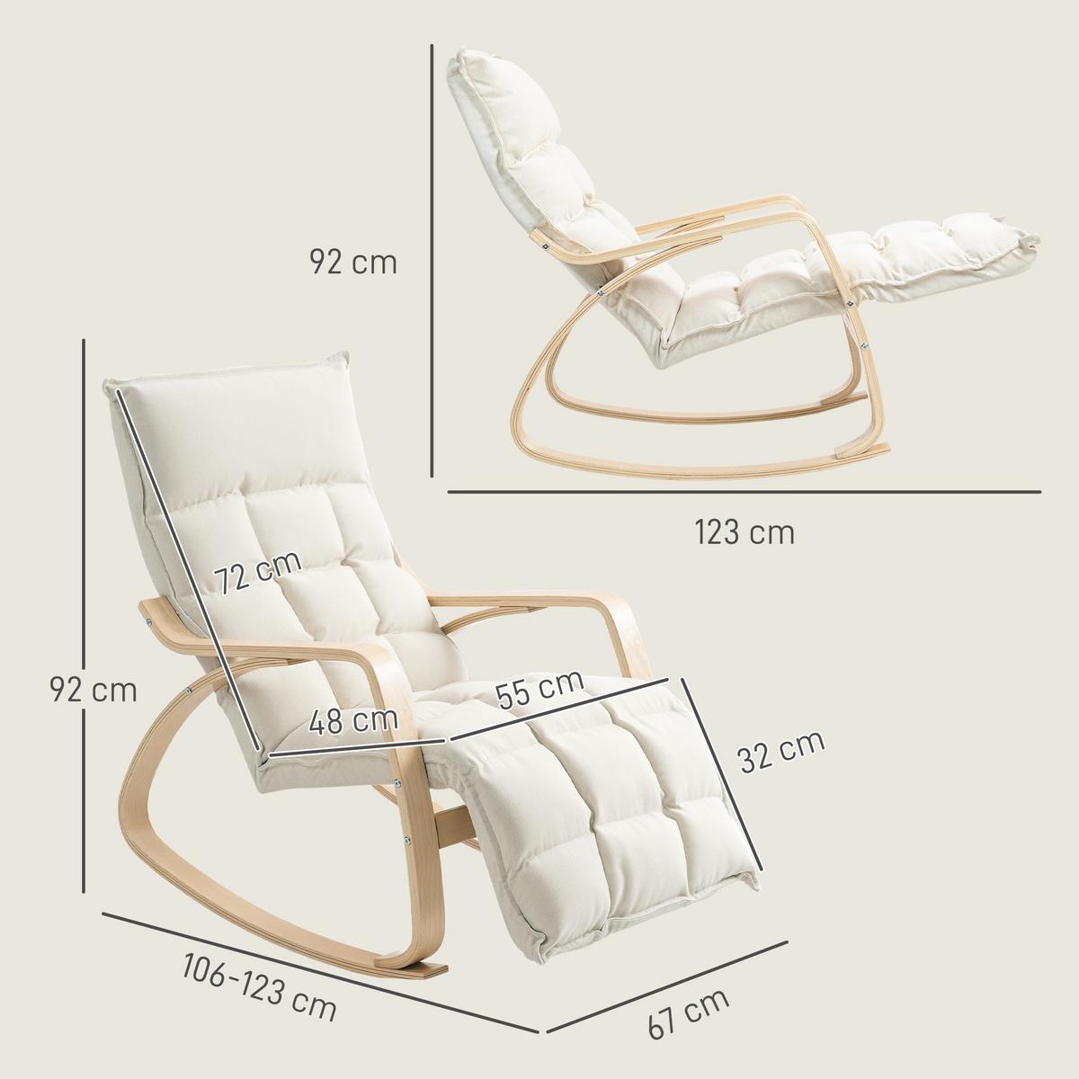 SCHAUKELSTUHL Schaukelsessel mit Rückenlehne, Fußstütze für Wohnzimmer Cremeweiß - Weiß, Kunststoff (67/92/106cm) - HOMCOM