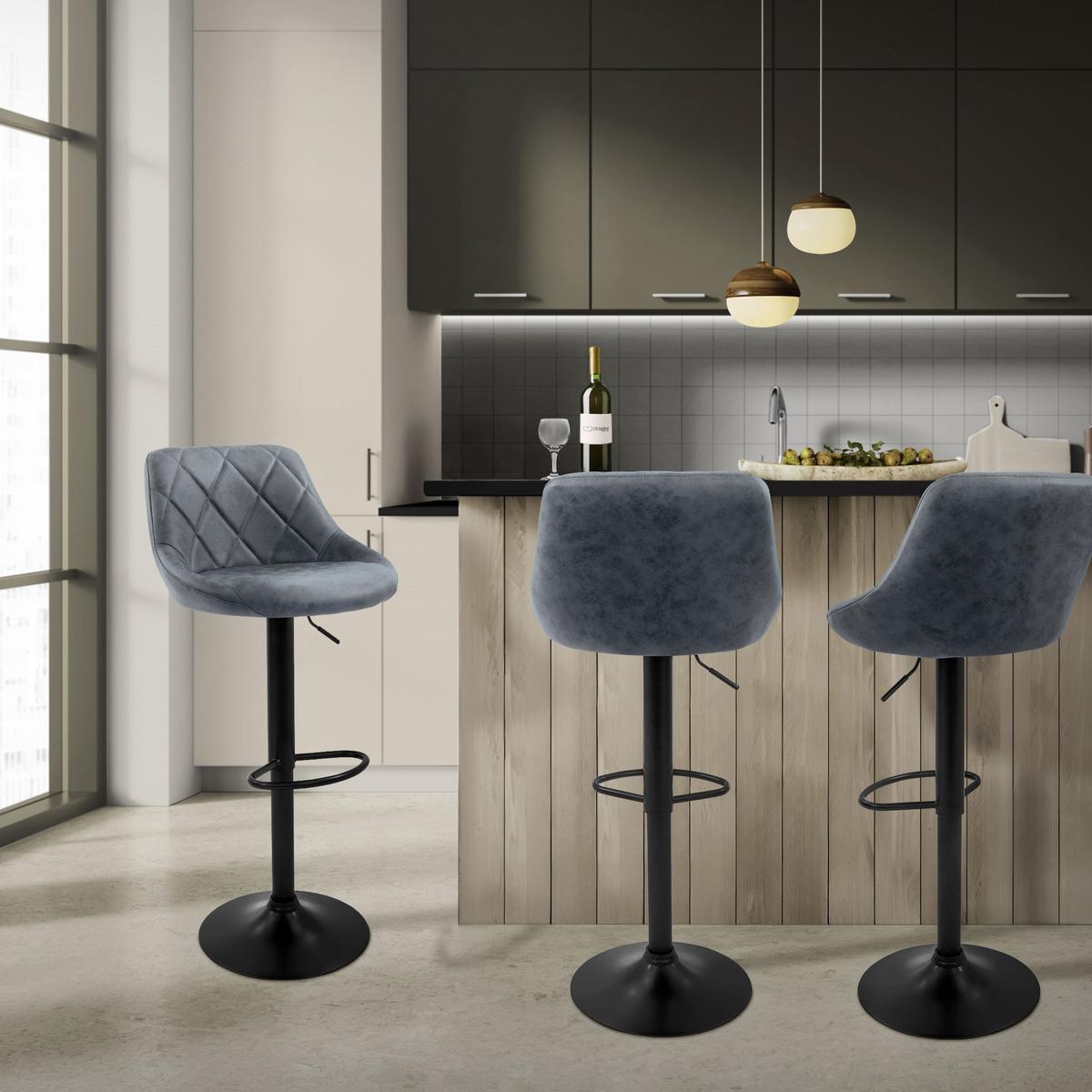 BARHOCKER 2er Set aus Kunstleder Anthrazit höhenverstellbar/drehbar - Anthrazit/Schwarz, Metall (37/106/47cm) - ML-DESIGN