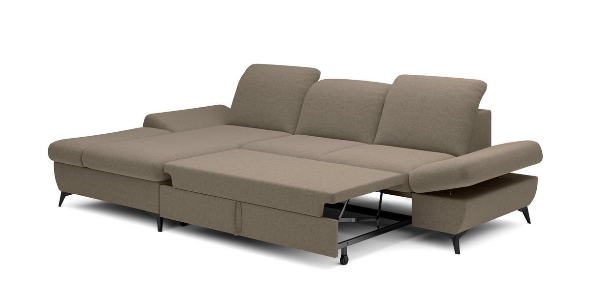 ECKSOFA FELICE L-S Beige Geflochtener Stoff mit Schlaffunktion - Sandfarben, Holz (284/166cm) - MASSENO