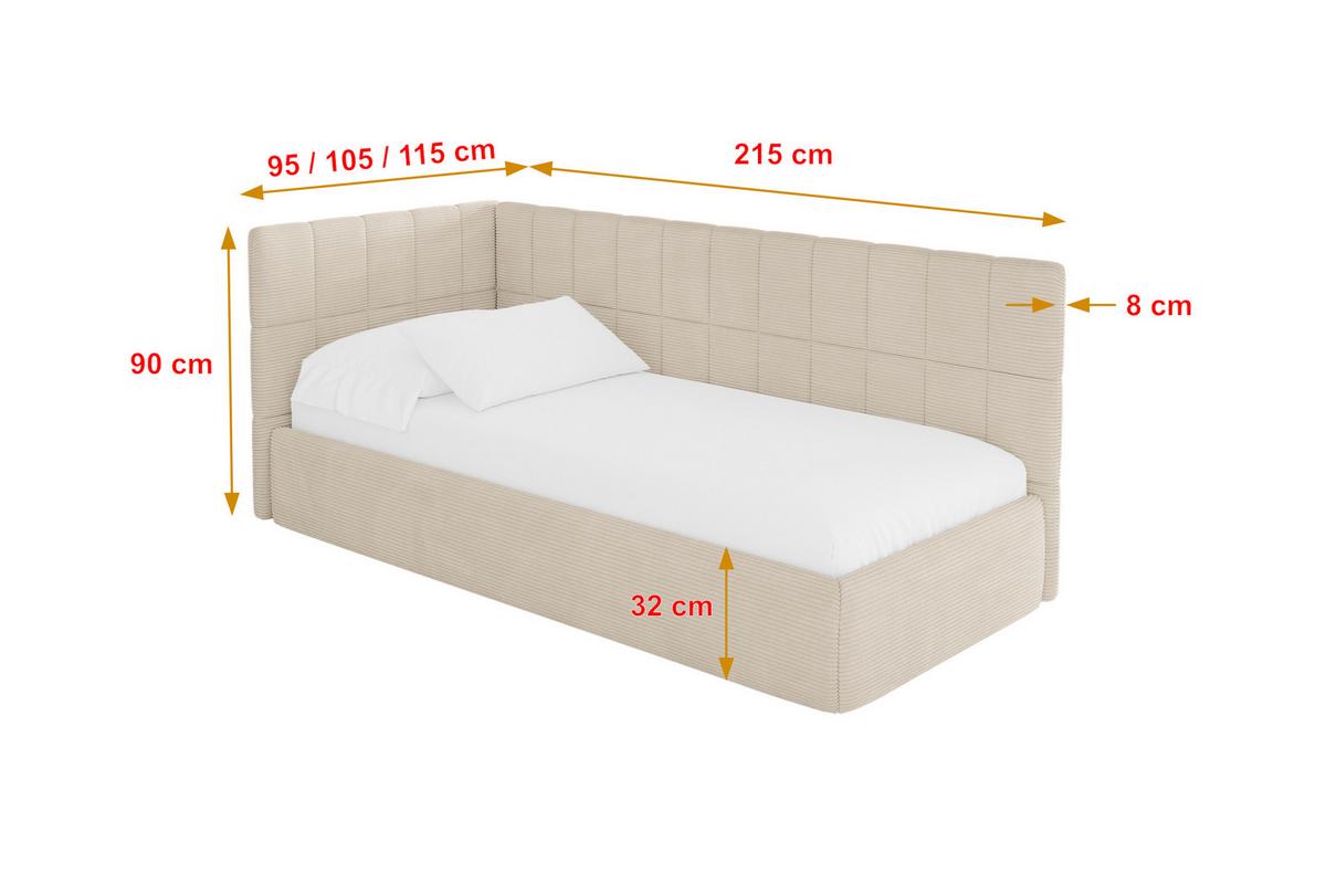 EINZELLBETT Jugendbett mit Bettkasten und Matratze H3/H4, Rechts - TULY 80x200 Beige - Kaschmir, Holzwerkstoff/Textil (80/200cm) - ALTDECOR