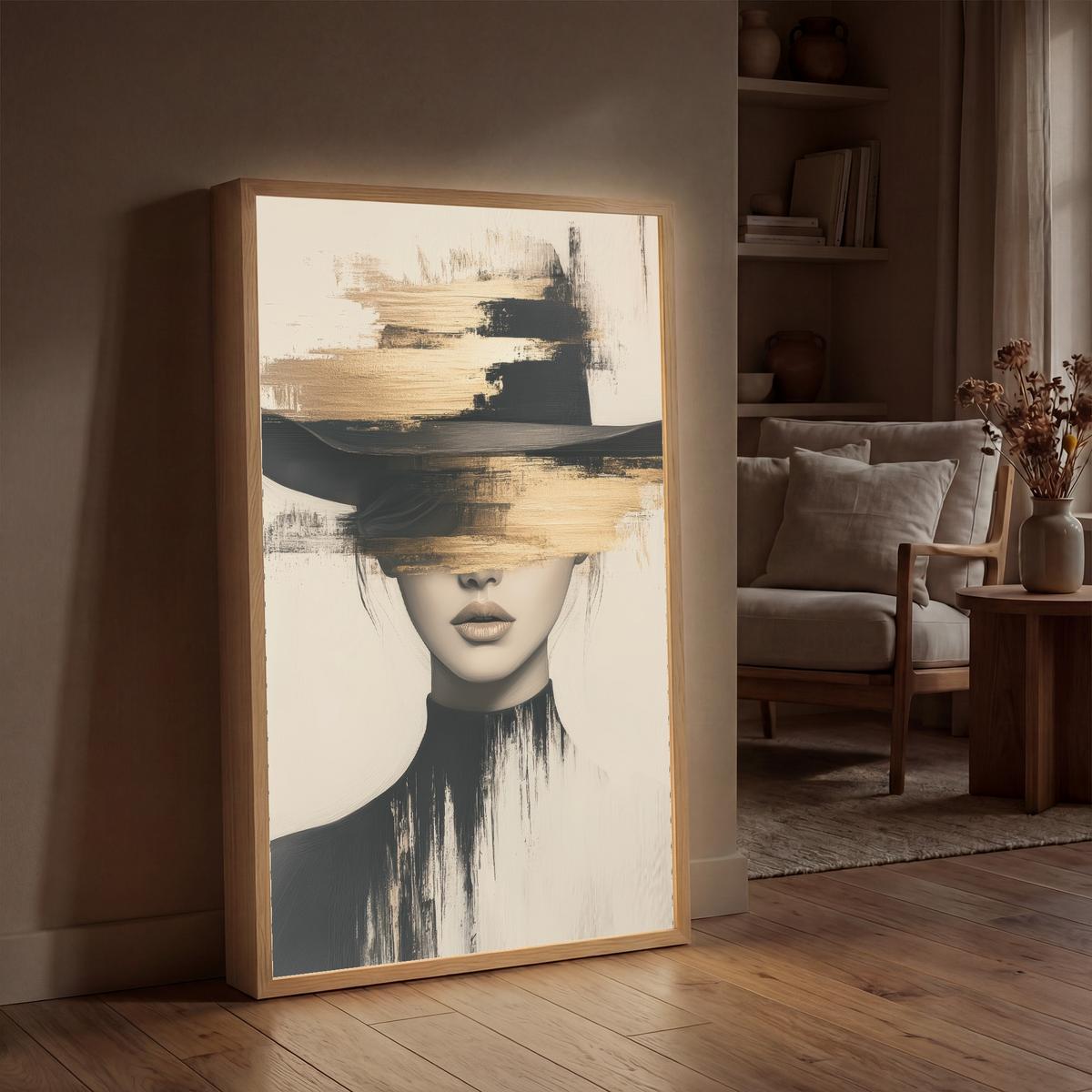WANDLEUCHTE MIT AKKU Frau - Hut - Farbe 70x100 cm - Creme, Holzwerkstoff (70/100/8cm) - OnlyWow