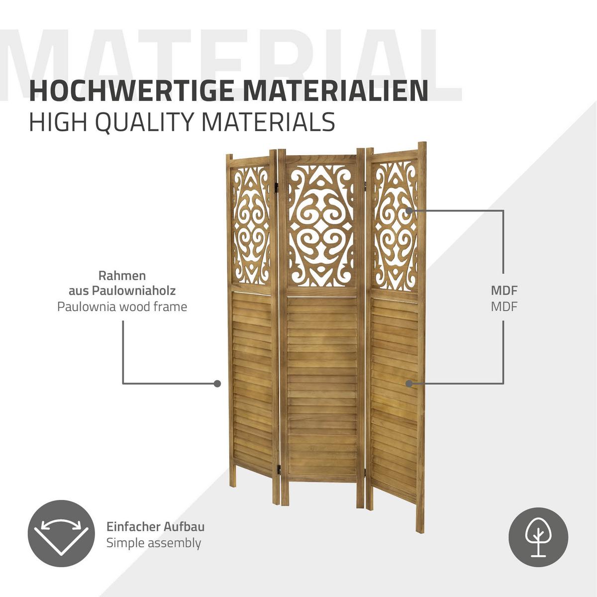 PARAVENT 3 teilig Tokio 170x121 cm Naturaus Holz - Braun, Holz (121/170/2cm) - ML-DESIGN