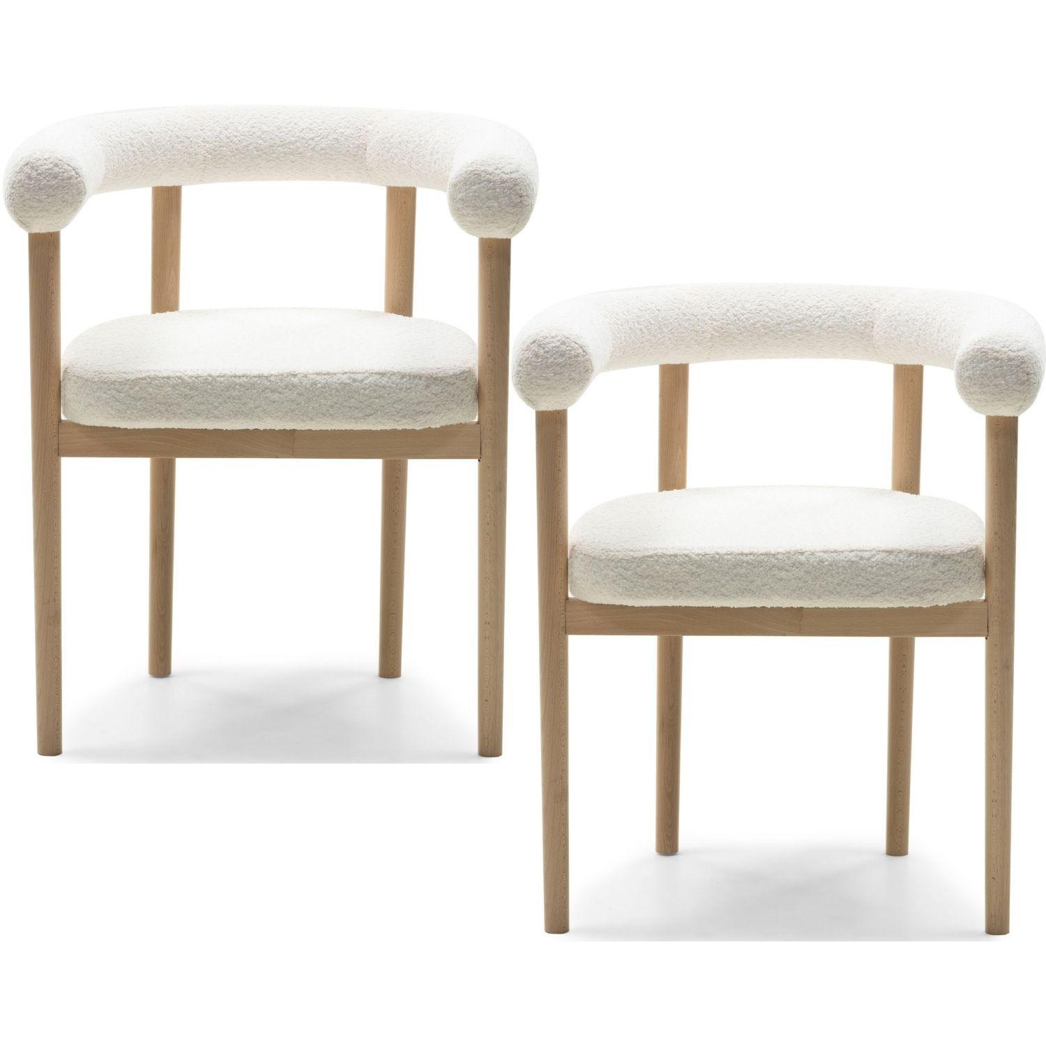 ESSZIMMERSTUHL MAYA 2er Set in Weiß Boucle mit massivem Buchenholzgestell 62/56/78 cm - Hellbraun/Weiß, Holz/Textil (61/74/57.5cm) - WFL GROUP