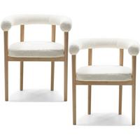 ESSZIMMERSTUHL MAYA 2er Set in Weiß Boucle mit massivem Buchenholzgestell 62/56/78 cm - Hellbraun/Weiß, Holz/Textil (61/74/57.5cm) - WFL GROUP