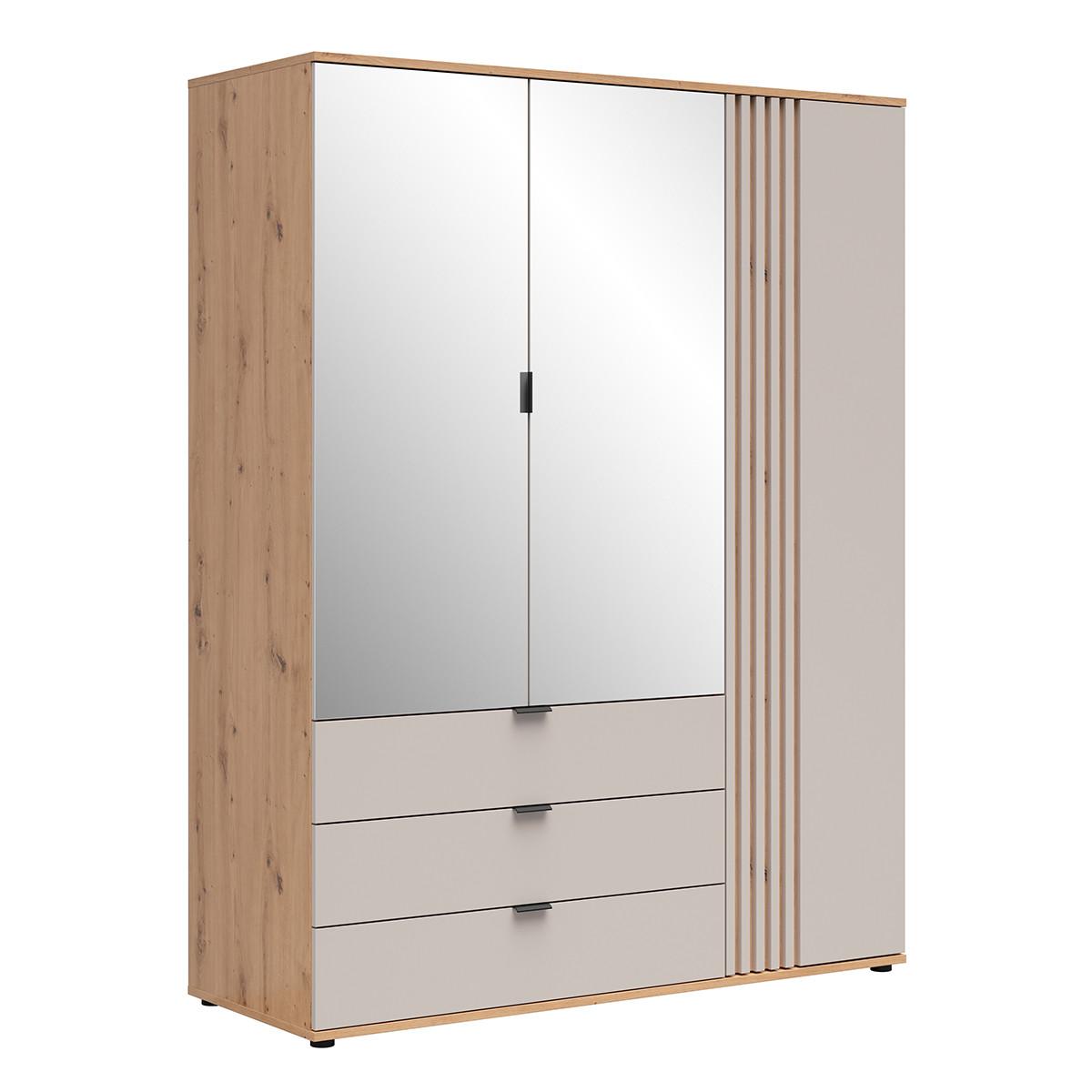 SCHRANK 3 Türen Ezra Kaschmir und Holz - Beige, Holzwerkstoff (150.5/195.5/56cm) - Petits-meubles