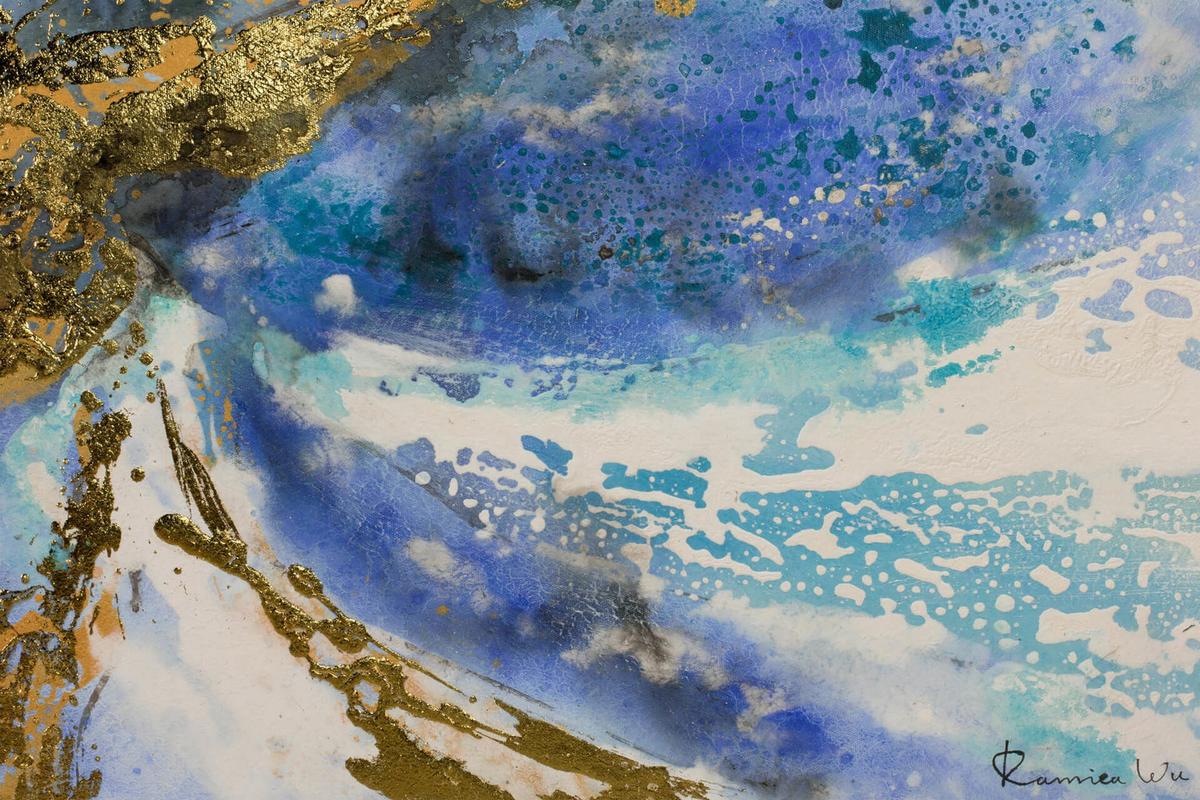 ACRYLBILD HANDGEMALT 120/60 cm - Blau/Goldfarben, Holz/Textil (120/60cm) - KUNSTLOFT