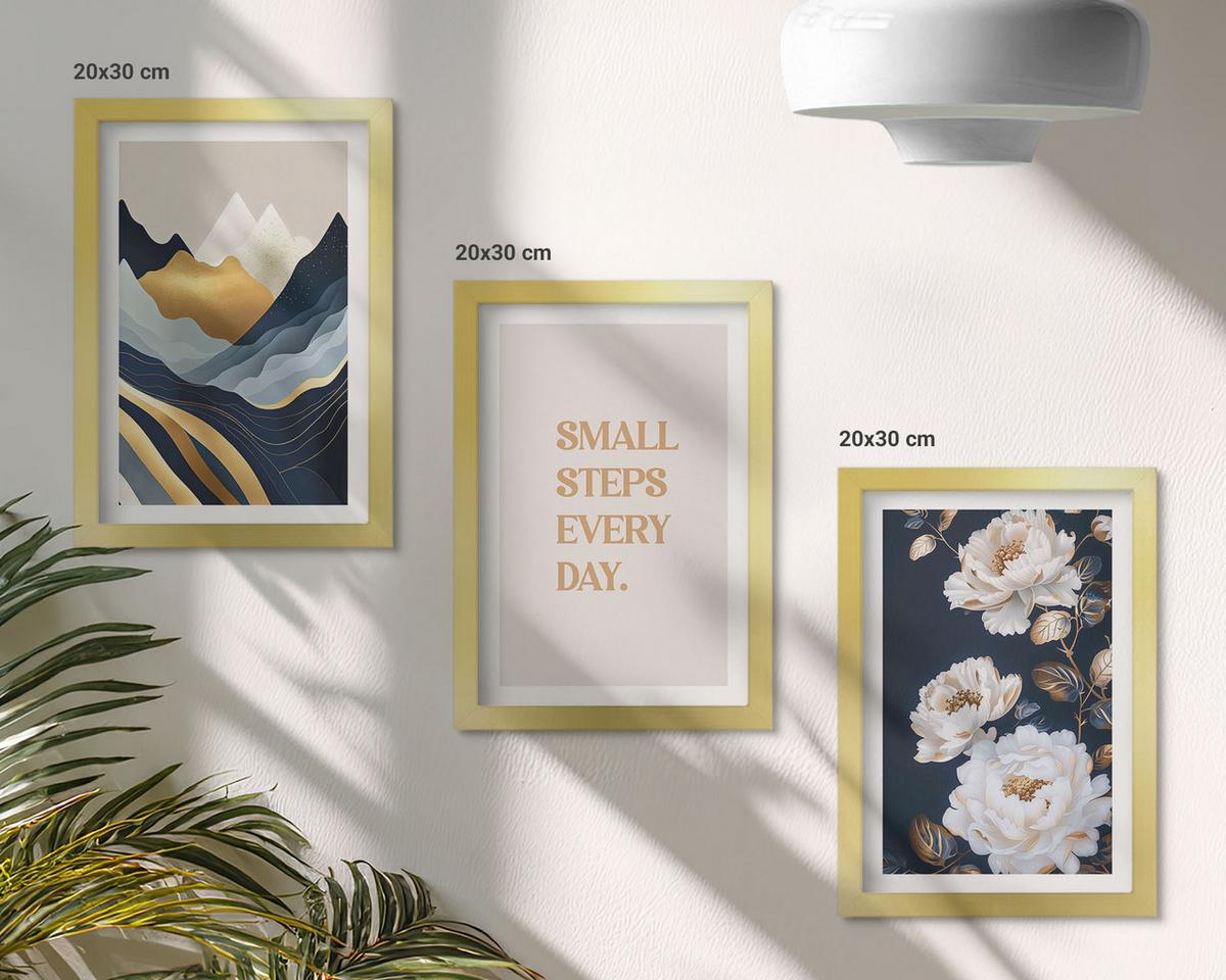 BILDER SET 3er Set - 20x30 cm Goldrahmen - Abstrakte Berge und Blumen Inspiration - Goldfarben, Kunststoff (20/30cm) - TULUP
