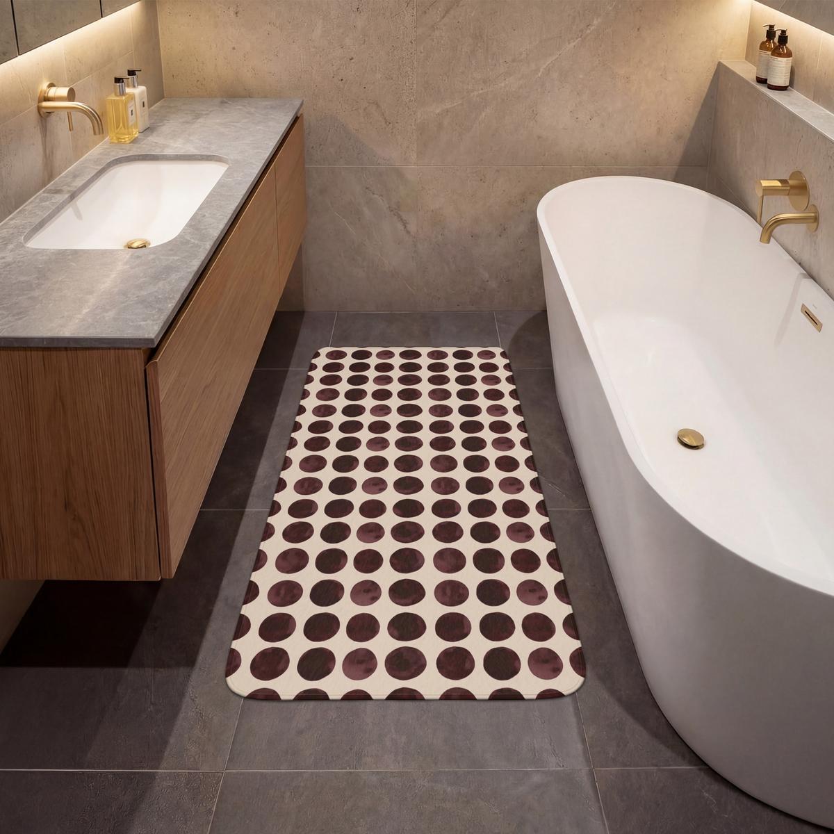 BADEMATTE Polka dots - Muster - Braun 60x120 cm - Bordeaux, Textil (60/120cm) - OnlyWow