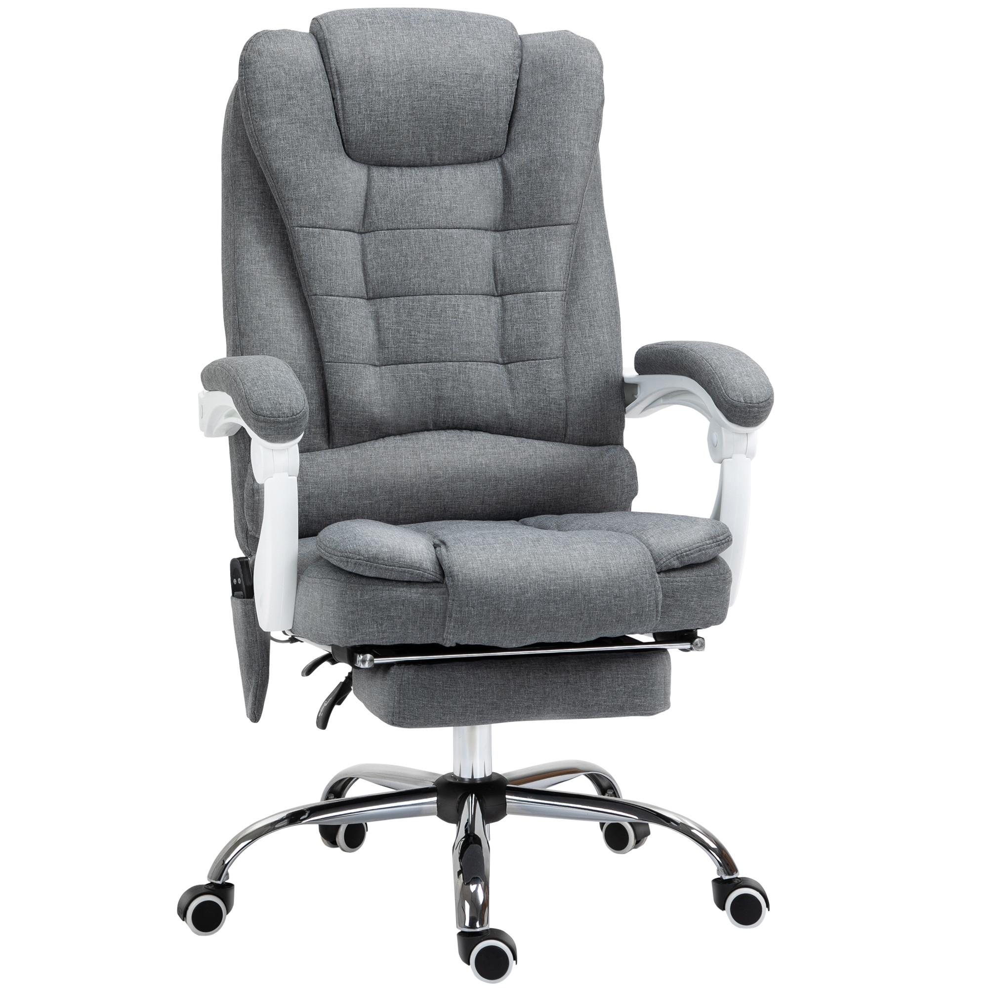 CHEFSESSEL mit Massagefunktion, Ergonomischer Schreibtischstuhl mit Liegefunktion - Silberfarben/Grau, Kunststoff/Textil (70/119/65cm) - Vinsetto