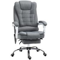 CHEFSESSEL mit Massagefunktion, Ergonomischer Schreibtischstuhl mit Liegefunktion - Silberfarben/Grau, Kunststoff/Textil (70/119/65cm) - Vinsetto