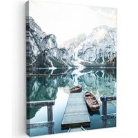 LEINWANDBILD Natur - Berge - Schnee - Wald - Boot Wandbild Wohnzimmer 60x80 cm - Hellgrün, Textil (60/80cm) - MuchoWow