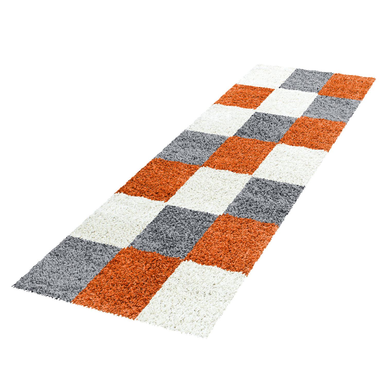 HOCHFLORTEPPICH RHEIN, kariert, Terrakotta, 80 x 250 cm - Orange, Textil (250/80cm) - KADIMA DESIGN