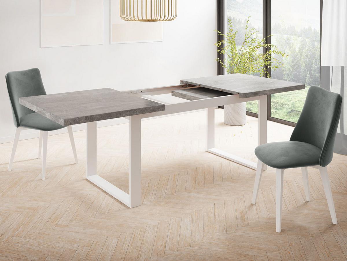 ESSTISCH Sana rechteckig ausziehbar, Grauer Beton 160/240/90/75 cm - Hellgrau/Weiß, Holzwerkstoff/Metall (90/240/75cm) - WFL GROUP