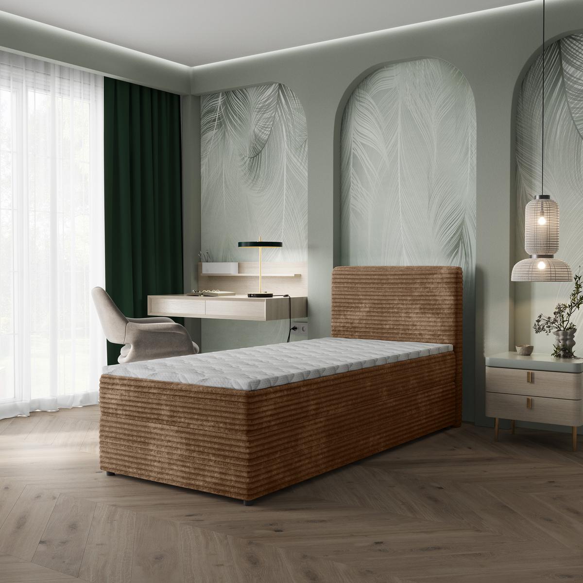 BOXBETT PISA 80 80x200 cm mit Matratze und Topper, H2+H3 - Beige - Beige, Holz (80/200cm) - MASSENO