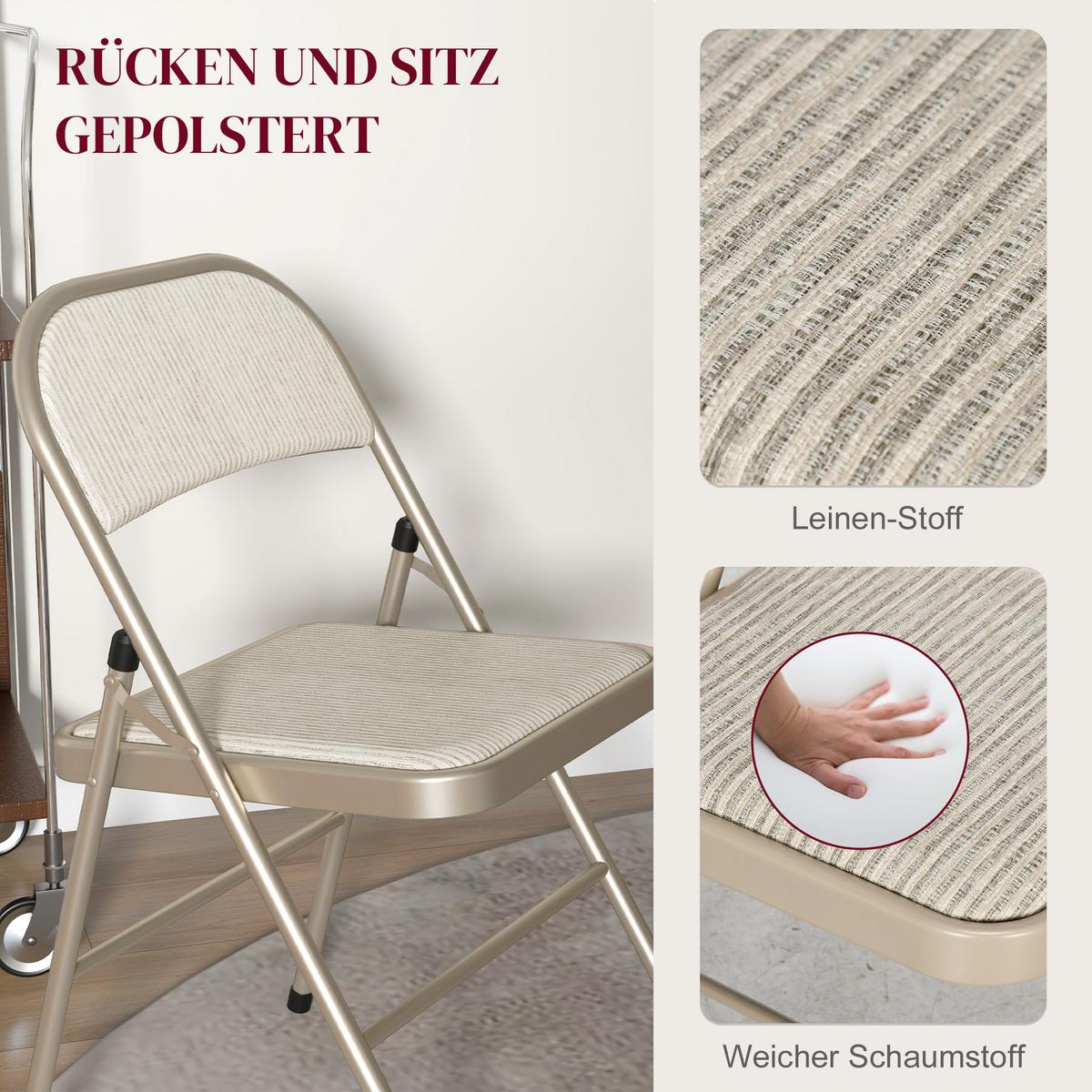 KLAPPSTUHL 4er Set Polyester Stahl Beige - Beige, Textil/Metall (46/78/45cm) - HOMCOM