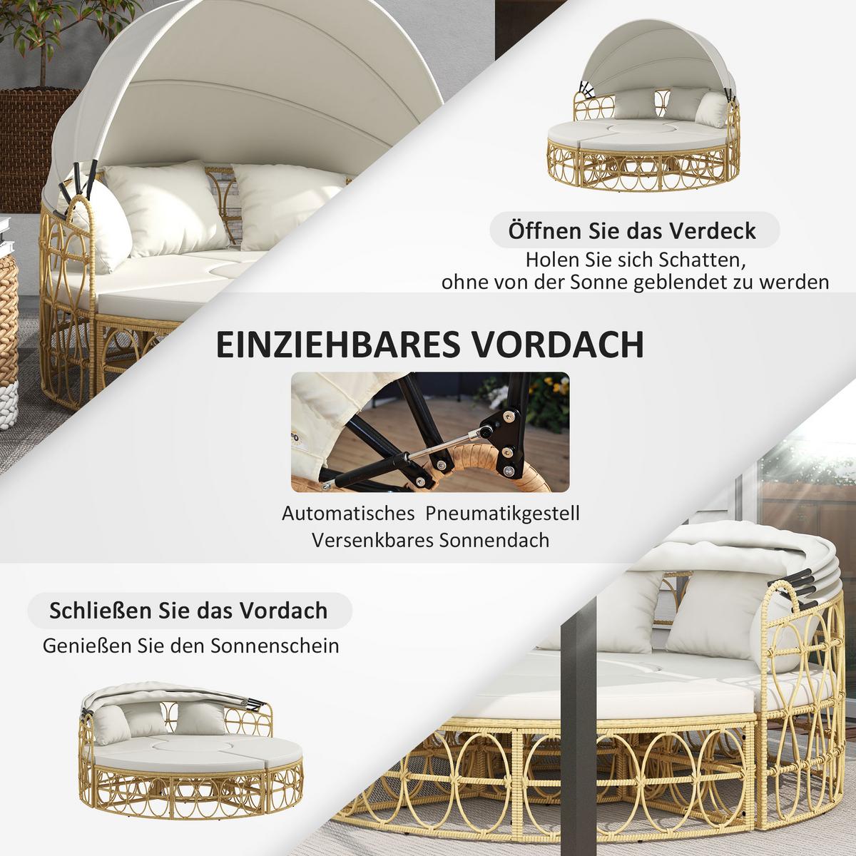GARTENMÖBEL-SET mit klappbarem Verdeck, für Outdoor, Creme - Creme, Kunststoff - Outsunny