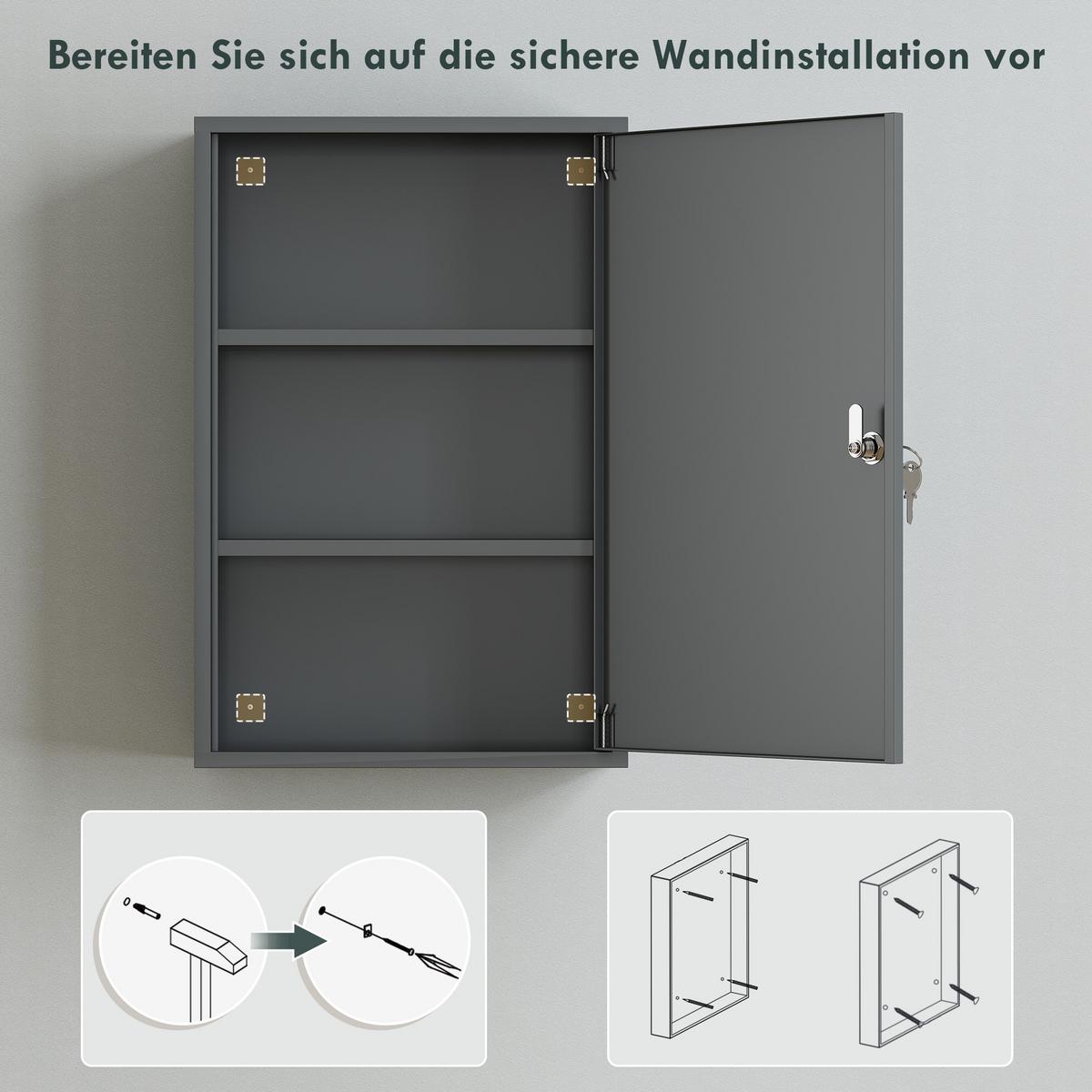 MEDIZINSCHRANK Metall Grau - Grau, Metall (18/60/40cm) - Kleankin