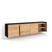 LOWBOARD, Eiche und Schwarz, Hängend, 207/35/50cm - Braun, Holzwerkstoff (207/50/35cm) - Skraut Home