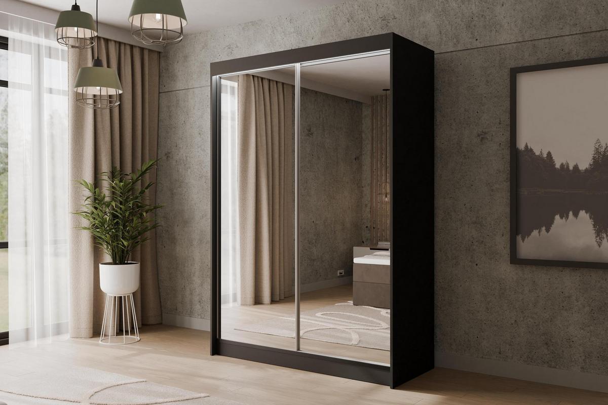 KLEIDERSCHRANK AMOHA mit LED - 120 cm - Schwarz - Schwarz, Holzwerkstoff (120/215/61cm) - ALTDECOR