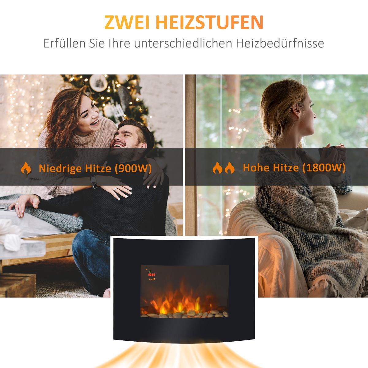 ELEKTROKAMIN Kaminofen Kamin Wandkamin mit Fernbedienung 2 Maße LED Licht - Schwarz, Metall (11.4/52/65cm) - HOMCOM