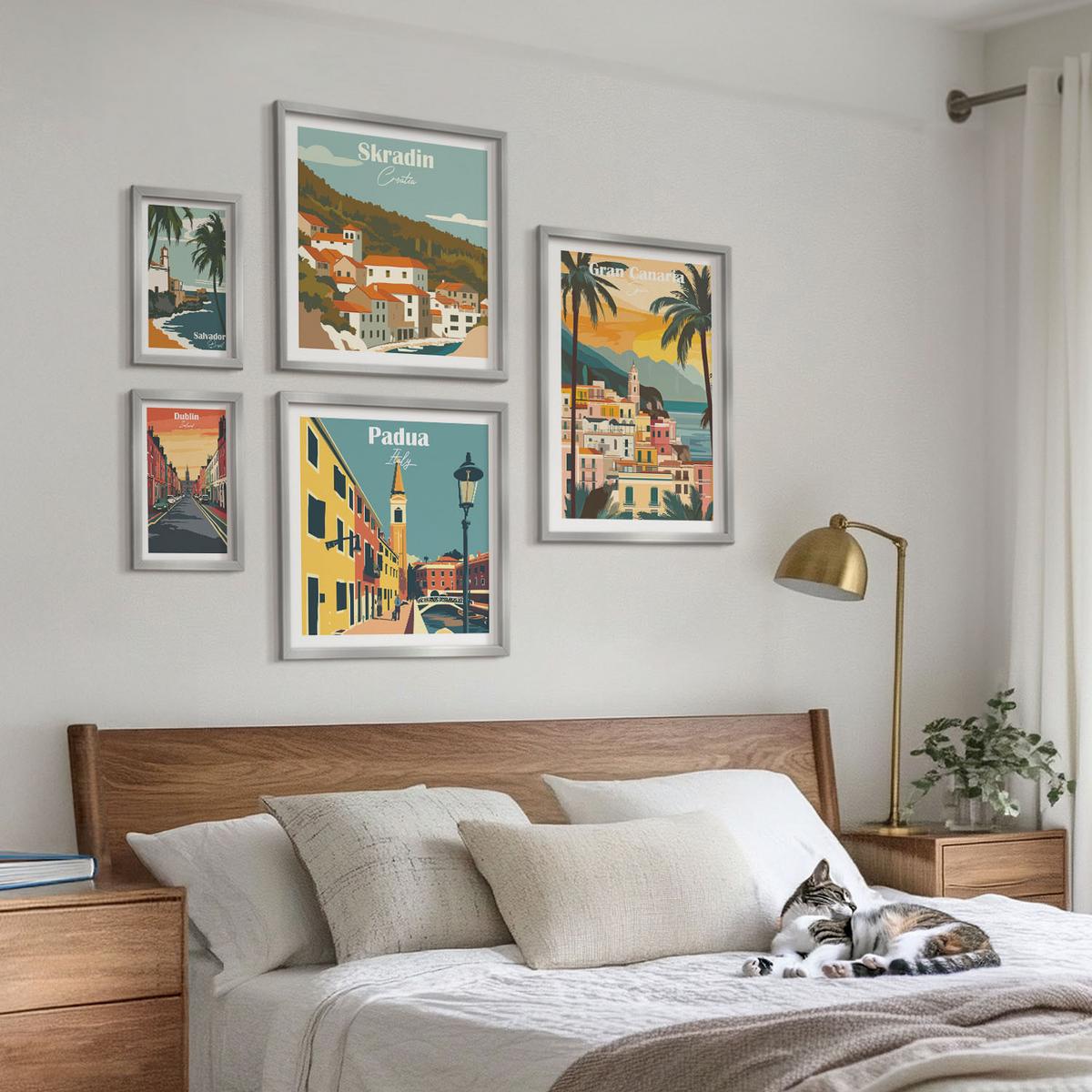 BILDER SET 5er Set - 50x50 cm & 20x30 cm & 40x60 cm Silberner Rahmen - Retro-Stadtansichten Sedona Sintra - Silberfarben, Kunststoff (40/60cm) - TULUP