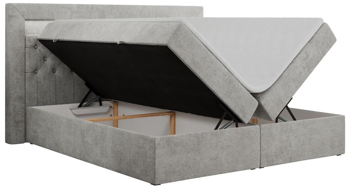 BOXBETT GOLD-6 LED 200/200 Hellgrau Struktur - H3 - Hellgrau, Holz/Textil (200/200cm) - MKS