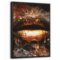 LEINWAND Bilder mit Rahmen - Gold - Lippen - Kunst - Gold - Luxus - Abstrakt - 30x40 - Kupferfarben, Textil (30/40cm) - MuchoWow