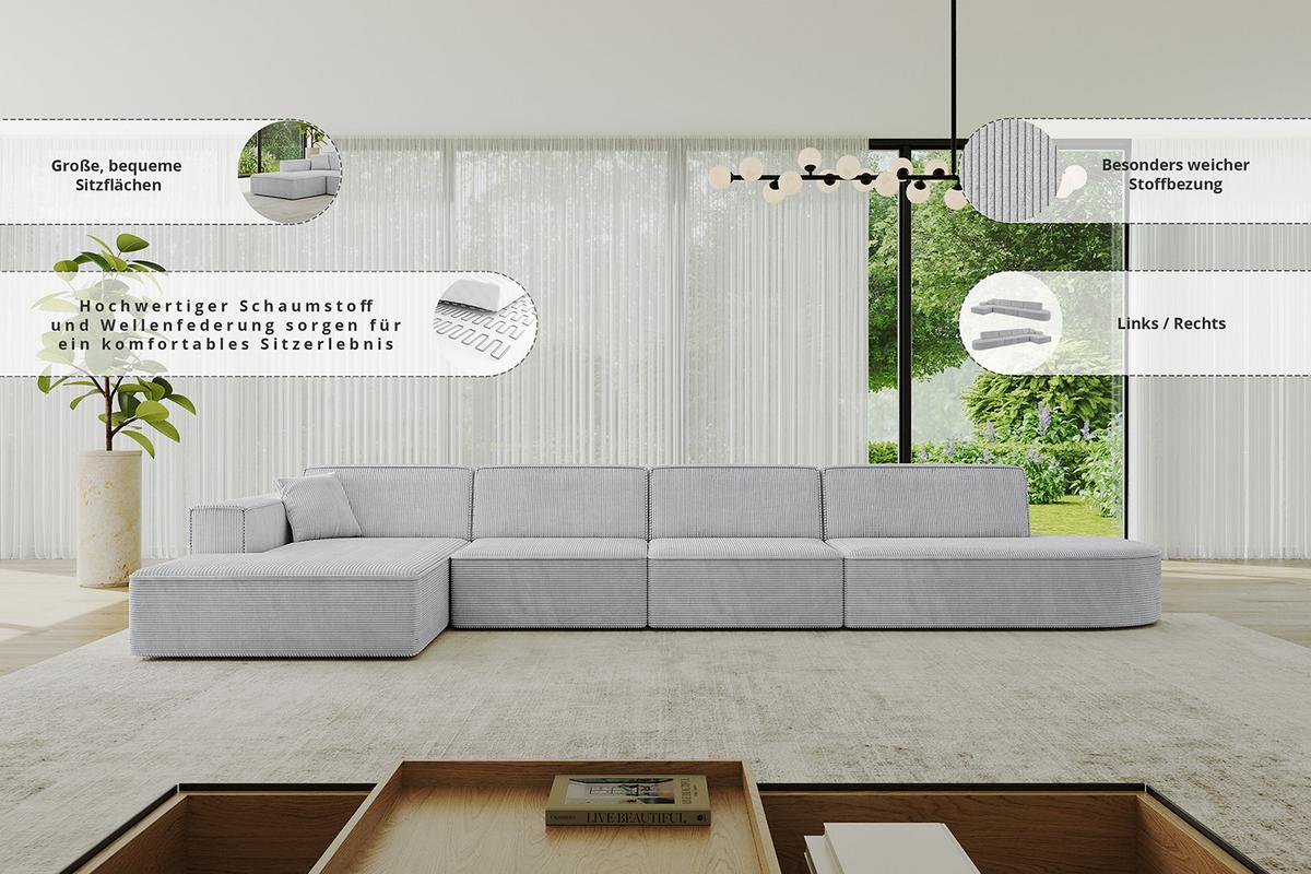 ECKSOFA Ottomane Links IREA-L3-v4 - 412x165x77 cm Schwarz - Schwarz, Holzwerkstoff/Textil (412/165cm) - ALTDECOR