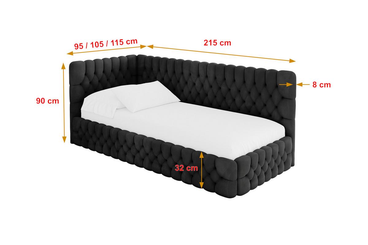 EINZELLBETT Jugendbett mit Bettkasten, Rechts - MULY 100x200 Schwarz - Anthrazit, Holzwerkstoff/Textil (100/200cm) - ALTDECOR