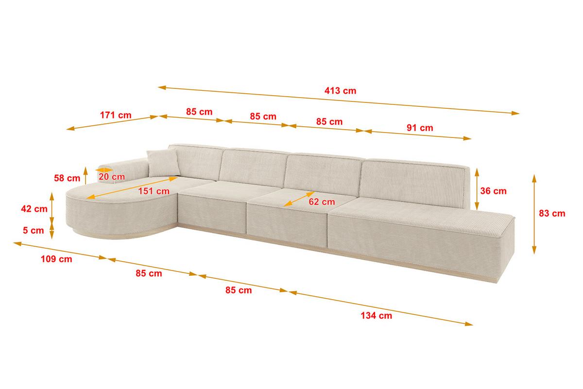ECKSOFA Ottomane Links ARRIO-L3 - 413x171x83 cm Beige - Beige, Holzwerkstoff/Textil (413/171cm) - ALTDECOR