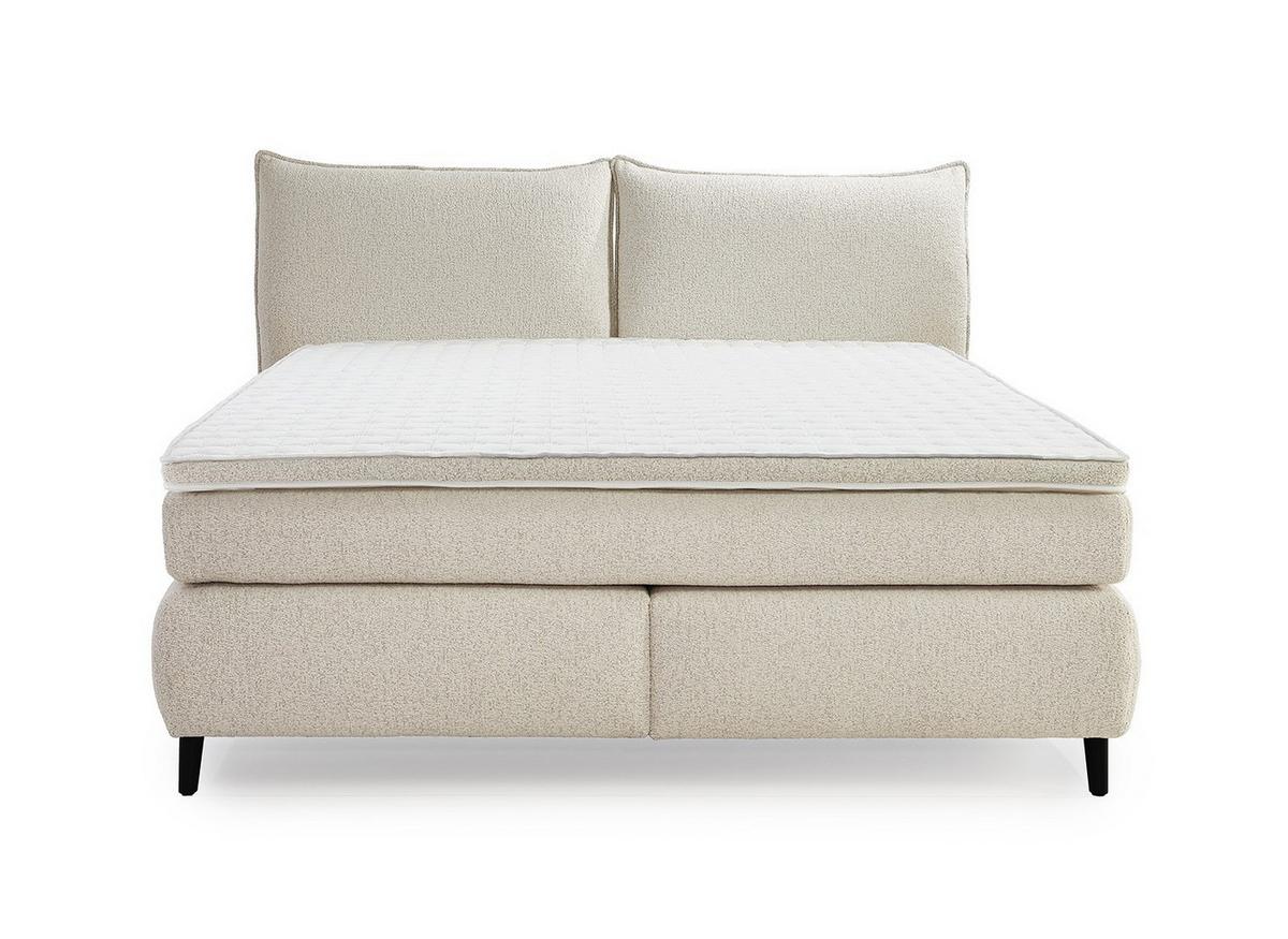 BOXSPRINGBETT 180x200 cm, Kopfteil m.Keder, 7-Zonen-Tonnentaschen-Federkernmatratzen H3+H4, Topper, Bonell-Federkern, Flachgewebe Beige Grau / 20020 - Greige/Schwarz, Textil/Metall (180/200cm) - luma-home