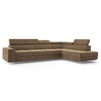 ECKSOFA HESTION Beige Velours-Stoff mit Schlaffunktion - Beige, Holz (332/190cm) - MASSENO