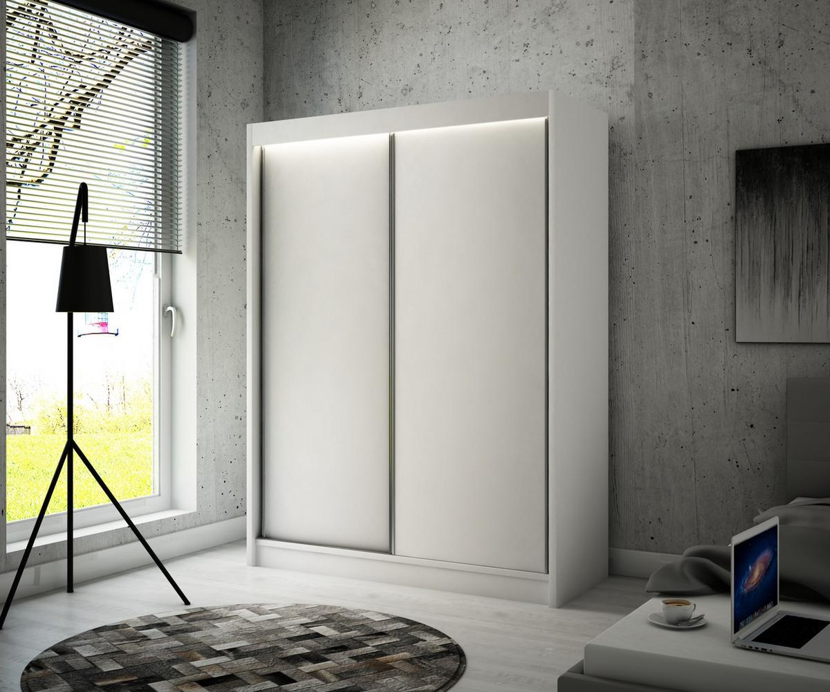 KLEIDERSCHRANK BEROG mit LED - 150 cm - Weiß - Weiß, Holzwerkstoff (150/215/61cm) - ALTDECOR