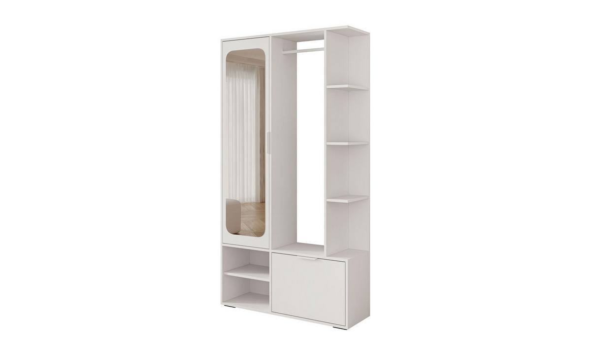 GARDEROBE NOLA 100/33,1/188,5 cm Weiß mit Spiegel und Schuhschrank - Weiß, Holzwerkstoff/Metall (100/188.5/33.1cm) - Lookway