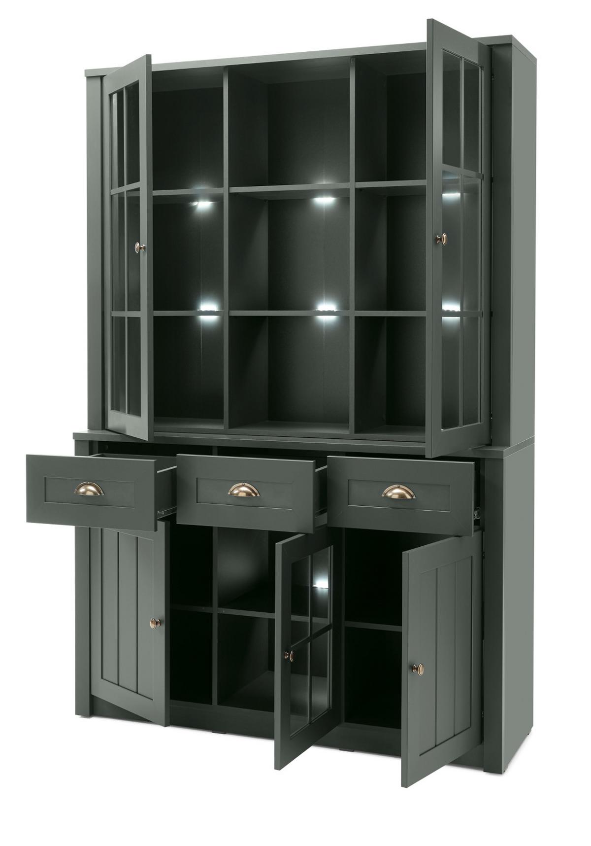 BUFFETSCHRANK grün 130 x 196 cm, Buffet Landhaus-Stil - Chromfarben/Schwarz, Glas/Holzwerkstoff (130/196/43cm) - Furn.Design