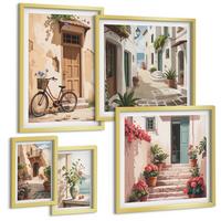 BILDER SET 5er Set - 50x50 cm & 20x30 cm & 40x60 cm Goldrahmen - Charmante Küstenstraßen - Goldfarben, Kunststoff (40/60cm) - TULUP