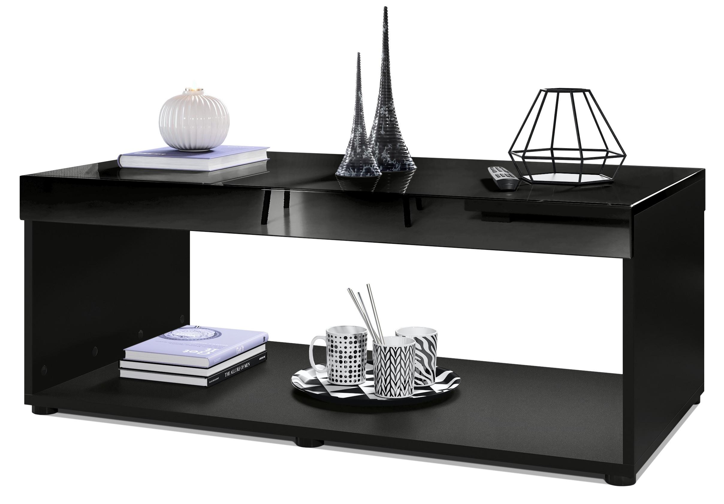 COUCHTISCH Pure Tischplatte und Blenden in Schwarz Hochglanz - Schwarz Hochglanz, Holzwerkstoff (58/104/40.5cm) - Vladon